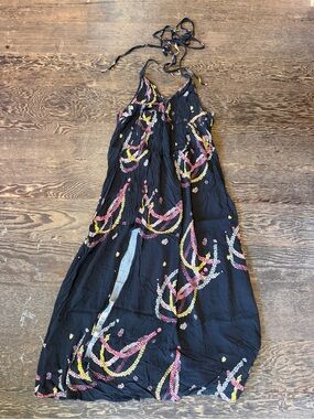 Backless Black Halter Maxi Dress with Pink & Yellow He’e Lei